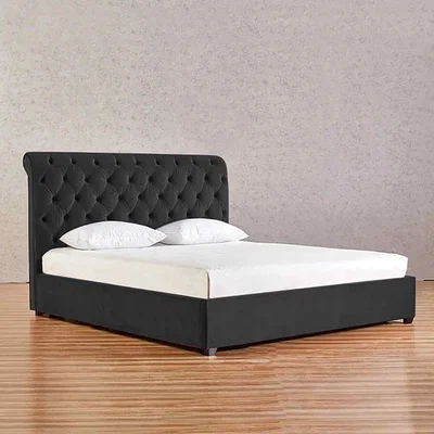 The Range John Upholstered Plush Velvet Bed Frame - Black / Superking