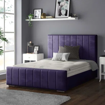 The Range Nala Vertical Striped Plush Velvet Bed Frame - Plum / Superking