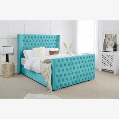 The Range Meila Plush 4 Inch Solid Thick Bed Frame With Winged Headboard - Teal / Superking