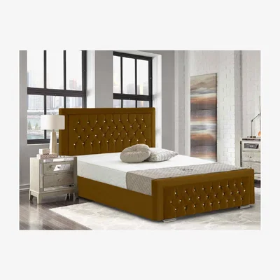 The Range Madlaina Upholstered Crush Velvet Bed Frame - Yellow / Superking