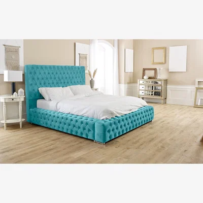 The Range Enigma Plush Plush 4 Inch Solid Thick Bed Frame With Chesterfield Headboard - Teal / Superking