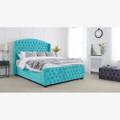 The Range Richmond Plush 4 Inch Solid Thick Bed Frame With Winged Headboard - Teal / Superking