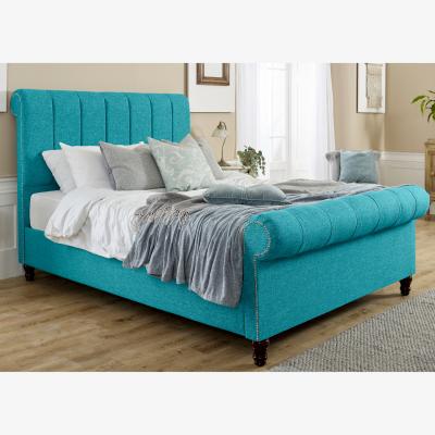 The Range Sally Linen 4 Inch Solid Thick Bed Frame With Lined Headboard - Teal / Superking