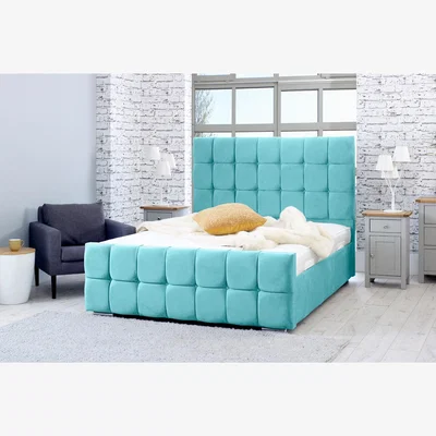 The Range Capri Plush 4 Inch Solid Thick Bed Frame With Cubed Headboard - Teal / Superking