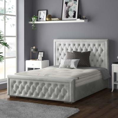 The Range Sandringham Bordered Chesterfield Plush Velvet Bed Frame with Diamonds - Turmeric / Superking