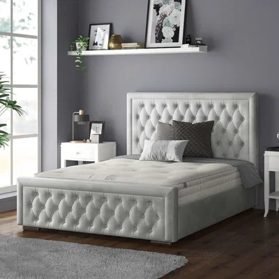 The Range Sandringham Bordered Chesterfield Plush Velvet Bed Frame with Diamonds - Turmeric / Superking