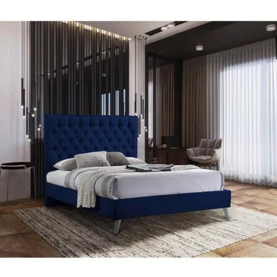 The Range Anna Contemporary Plush Velvet Bed Frame   - Blue / Superking