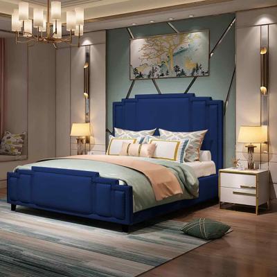 The Range Elias Upholstered Plush Velvet Bed Frame - Blue / Superking