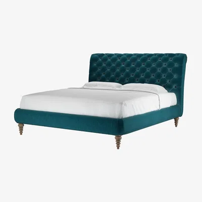 Sofa.com Knightsbridge (No Footboard) Super King Bed in Deep Turquoise Cotton Matt Velvet - sofa.com