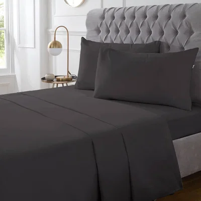 The Range Cotton Plain Dyed Fitted Sheet - Charcoal / Double