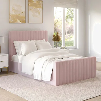 Furniture123 Side Opening Pink Velvet Small Double Ottoman Bed - Khloe