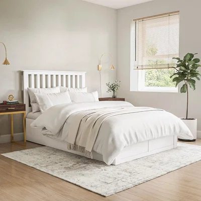 Furniture123 White Wooden Small Double Ottoman Bed - Anderson