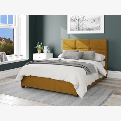 The Range Caine Storage Ottoman Bed in Plush Velvet Fabric - Ochre / Small Double