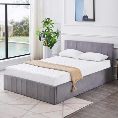The Range Kosy Koala Grey Velvet Upholstered Small Double Ottoman Bed - Grey