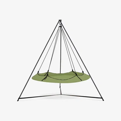 Furniture123 Hangout Pod Sage Green & Black Circular Hammock Bed with Stand & Cover