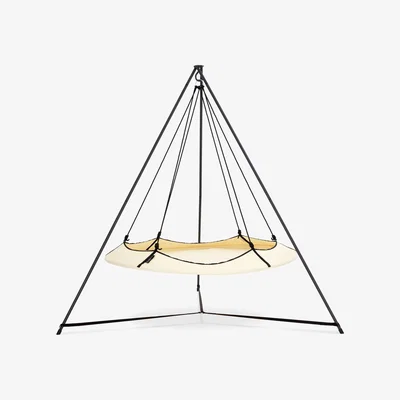 The Range Hangout Pod Circular Family Hammock Bed and Stand Set - Cream & Black