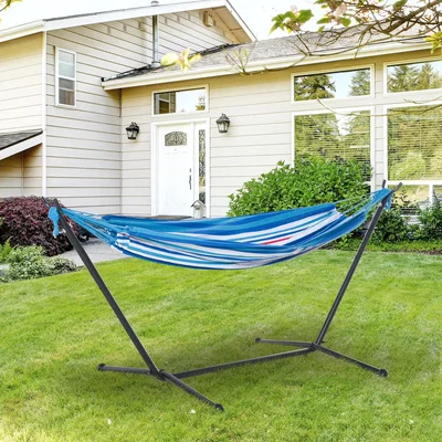 The Range 277 x 121cm Hammock with Metal Stand - White Stripe