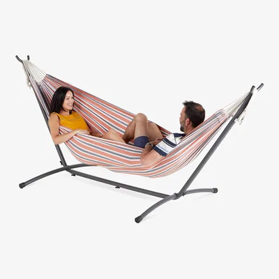 The Range 2 Person Striped Garden Hammock with Stand - Orange