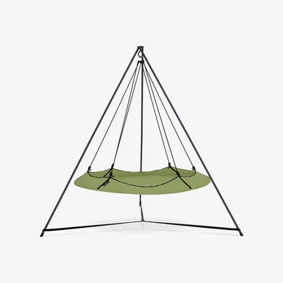 The Range Hangout Pod Circular Family Hammock Bed and Stand Set - Sage Green & Black