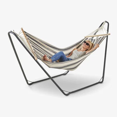 The Range Freestanding Hammock with Frame for Garden Patio and Camping - White and Blue