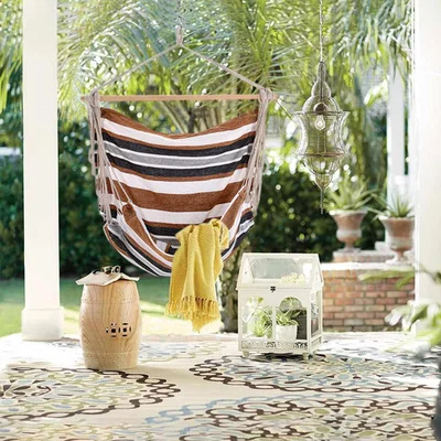 The Range Hanging Hammock Stripped Swing Chair - Brown