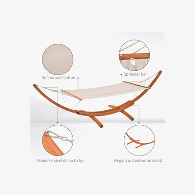 The Range 4m Garden Outdoor Patio Wood Wooden Hammock  - Teak and white