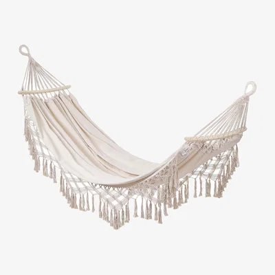 The Range Outdoor Hanging Canvas Hammock with Balance Spread Bar - Beige
