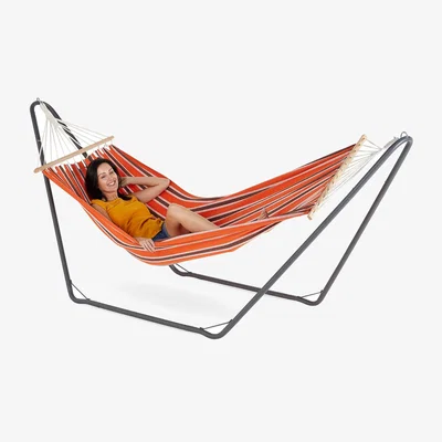 The Range 1 Person Striped Garden Hammock with Stand  - Orange