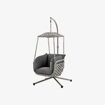 The Range Kira Hanging Rattan Swing Chair with Canopy - Grey