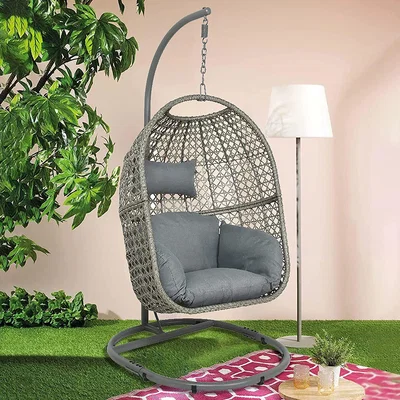 The Range Vienna Rattan Weave Hanging Egg Chair - Grey