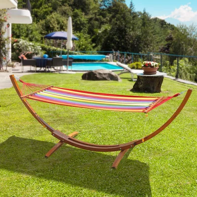 The Range Garden Outdoor Patio Wooden Frame Hammock - Multi-color