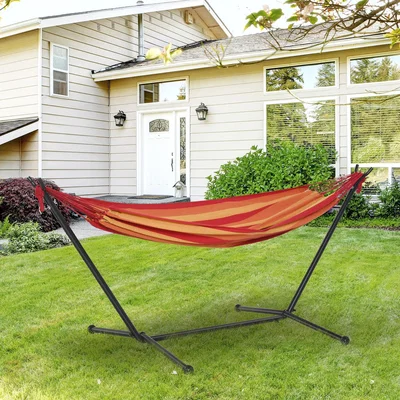 The Range 277 x 121cm Hammock with Metal Stand - Red Stripe