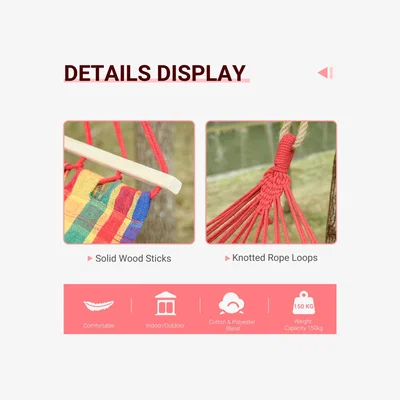 The Range 290 x 100cm Cotton Hammock Hanging Bed - Rainbow Stripe