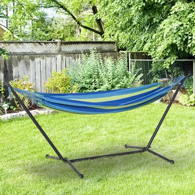 The Range 277 x 121cm Hammock with Metal Stand - Green Stripe