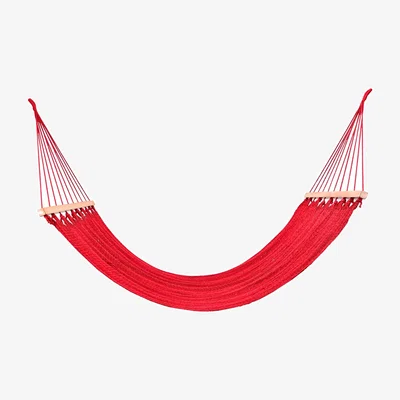 Wolf & Badger Classic Red Cotton Hammock - Teak Wooden Bar Artissanos
