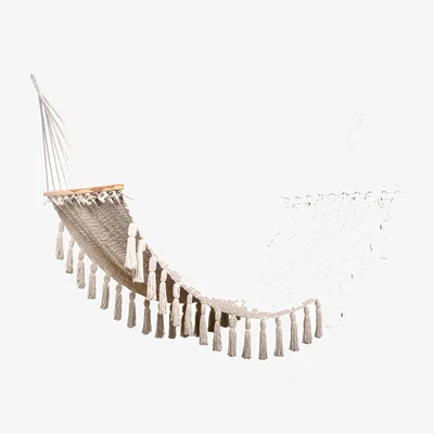 Wolf & Badger Neutrals Boho Natural Cotton Hammock With Tassels & Wooden Bar Artissanos