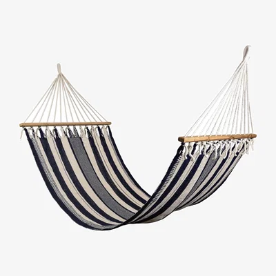 Wolf & Badger Neutrals / Black Triple Weave Black & Natural Cotton Hammock - Teak Wooden Bar Artissanos