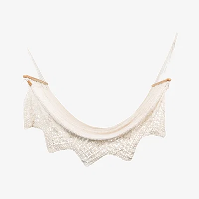 Wolf & Badger Boho Natural Cotton Hammock With Geometric Fringe - Teak Wooden Bar Artissanos