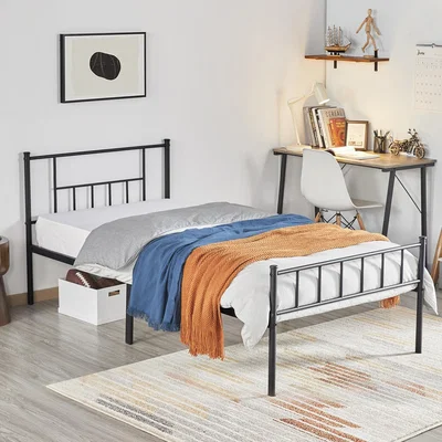 The Range Basic Metal Bed Frame with Headboard and Footboard - Black / Single