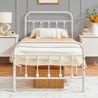 The Range Bed Frame with High Headboard and Footboard - White / Single