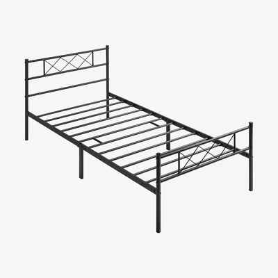 The Range Metal Bed Frame with Cross-design Headboard - Black / Single