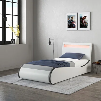 The Range Orion LED Lights Headboard Faux Leather Bed Frame - White with Black / Single