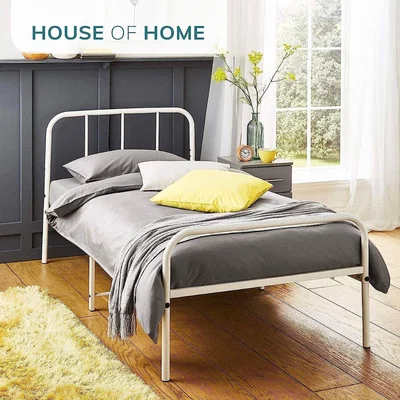 The Range Extra Strong Single Metal Bed Frame with Rounded Headboard - White