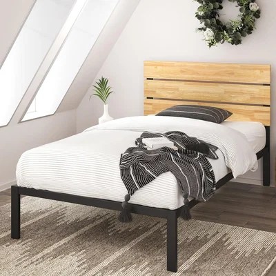The Range Paul Metal Bed Frame with Pine Headboard - Black / Single