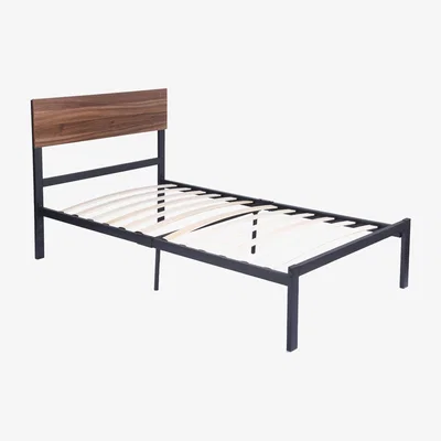 The Range Disi Single Bed Metal Frame with Wooden Headboard - Black