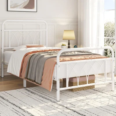 The Range Metal Bed Frame with Petal Accented Headboard and Footboard - White / Single