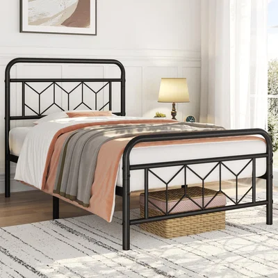 The Range Metal Bed Frame with Diamond Pattern Headboard and Footboard - Black / Single