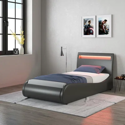 The Range Orion LED Lights Headboard Faux Leather Bed Frame - Black / Single