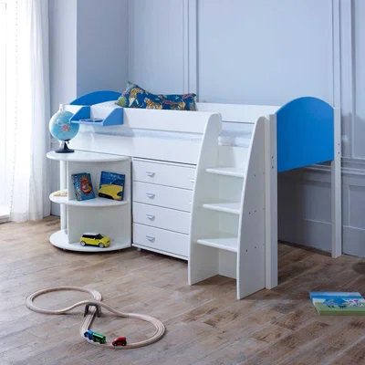 Barker and Stonehouse Eli Single Midsleeper With Pull Out Desk, Blue | Barker & Stonehouse