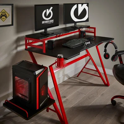 Dunelm Carbon Fibre Effect Red Gaming Desk Red